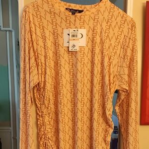 Nina Parker Beige and Orange Long Sleeve Top